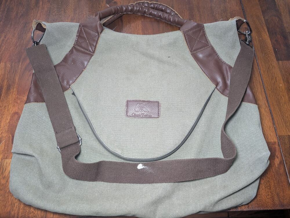 Crosse Jackson Canvas Leather Duffel Bag Green Brown Vintage Style Travel Bag